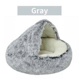 Winter Long Plush Pet Cat Bed Round Cat Cushion House  Warm Cat Basket Cat Sleep Bag Cat Nest Kennel 2 In 1 For Small Dog Cat