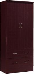 HODEDAH IMPORT Two Door Wardrobe, With Two Drawers, And Hanging Rod, Mahogany