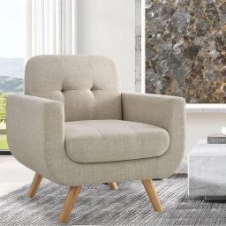 Rosevera Elena Contemporary Accent Armchair With Linen Upholstery Living Room Furniture, 1SEAT, Beige