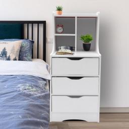 Modern Tall White Nightstand With 3 Drawers Side Stand Storage Cabinet Bedside Table Organizer Bedroom Furniture White