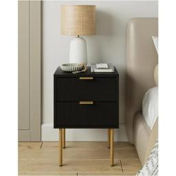 Nightstand,Small Bedside Table With Gold Frame,Black Night Stand,Bedside Furniture,End Table With Two Drawers,Drawer Dresser