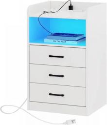 Nightstand With Charging Station And LED Light Strips, Night Stand With Drawers, End Table With USB Ports And Outlets