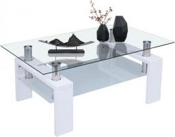 Comft Rectangle Side Glass Coffee Table, 2Tier Center Table Modern Black Side Coffee TableReception Room Office With Lower Shelf