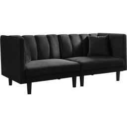 Convertible Velvet Futon Sofa Bed 3 Adjustable Angles For Backrest, Living Room Couch With 7 Sturdy Metal Legs