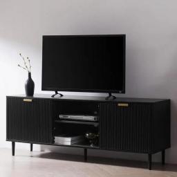 TV Stand For 65+ Inch TV, Modern Living Room Entertainment Center With Storage Cabinets, Waveform Panel Wood TV Cabinets