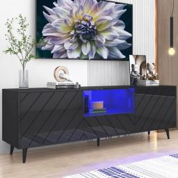 Vinctik 6&71in LED TV Stand For 75/80 Inch TV,Modern Entertainment Center With Storage Drawer,High Gloss TV Stand
