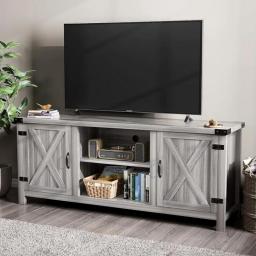 TV Stand Televisions Up To 65+ Inch, Entertainment Center Console Table, Media Furniture For Living Room, 58 Inch, Gray Wash