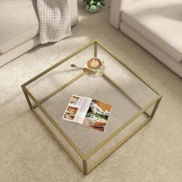 SAYGOER Gold Coffee Table Glass Modern Coffee Tables For Small Space Simple Square Center Table For Living Room Home Office