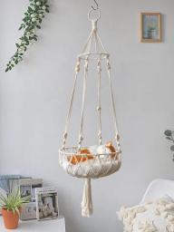 Cat Hanging Basket Hammock Macrame Hanging Decoration Handmade Cotton Rope Flower Fruit Holder Kitten Cat Accessories Boho Decor