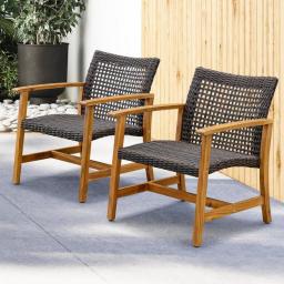 Idzo Liberte 500lbs Capacity Acacia Outdoor Club Chairs Set Of 2, FSC Teak Finish Patio Furniture Sets,Wood Wicker Dynamic Brown