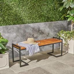 Luxurious Refined Fashionable And Elegant Outdoor Industrial Acacia Wood And Iron Bench Teak Black Metal