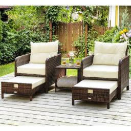 5 Pieces Wicker Patio Furniture Set Outdoor Patio Chairs With Ottomans Conversation Furniture With Coffetable (Beige)