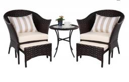 Patio Conversation Set Outdoor Wicker Furniture With 2 Chairs For Porch And Yard, Blue/Red/Beige