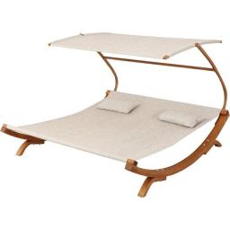 Bblythe Outdoor Patio Lounge Daybed Hammock With Adjustable Shade Canopy, Teak