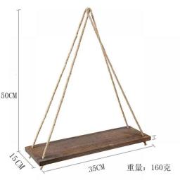 Wooden Rope Swing Wall Hanging Plant Flower Pot Tray Mounted Floating Wall Shelves Nordic Home Decoration Moredn Simple Design
