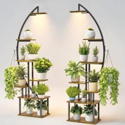 7 Tiered Flower Pots Stand With Grow Light, Tall Plant Stand Indoor, Large Holder Display Shelf, Half-Moon Shape Rack