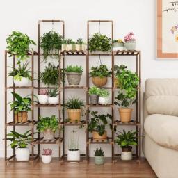 Whonline Plant Stand Indoor, Large Outdoor Rack With 6 Tiers And 13 Potted Holders, Wood Tiered Tall Shelves For Multiple Plants