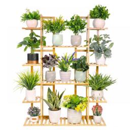 9 Tier Bamboo 17 Potted Plant Stand Rack Multiple Flowerpot Holder Shelf Indoor Outdoor Planter Display Shelving Unit For Patio