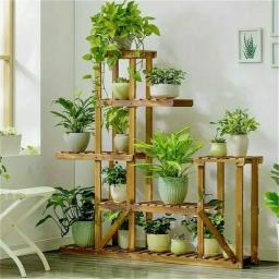 6 Tiered Wood Plant Flower Stand Shelf Planter Pots Shelves Rack Holder Display For Multiple Plants Indoor Outdoor Garden Patio