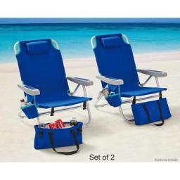 2-Pack Mainstays Reclining 4-Position Oversize Beach Chair, Blue Foldable  Recliner    Camping