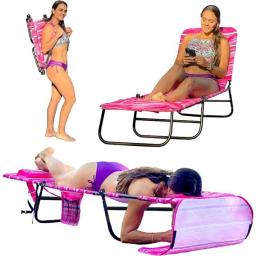 EasyGo Product FLIP Face Down Tanning Beach Chair Lounger Face & Arm Holes-Polyester Material – Multiple Backrest Positions Pink
