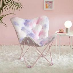 Sherpa Printed Folding Butterfly Chair With Holographic Trim, Pink