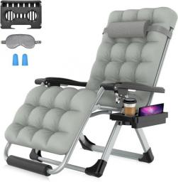 Zero Gravity Chair, 26In L Reclining Lounge Chair W/Removable Cushion & Headrest, Upgraded Aluminum Alloy Lock, 500lbs,Gray