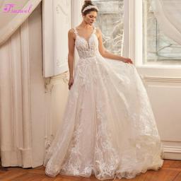 Fsuzwel Gorgeous Appliques Sparkly A-Line Wedding Dress 2023 Luxury Beaded Sweetheart Neck Buttons Vintage Bridal Gown Customize