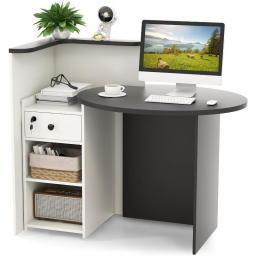 Tangkula Reception Desk, Front Counter Desk With Lockable Drawer & Adjustable Shelf, Oval Desktop, Retail Counter For Checkout