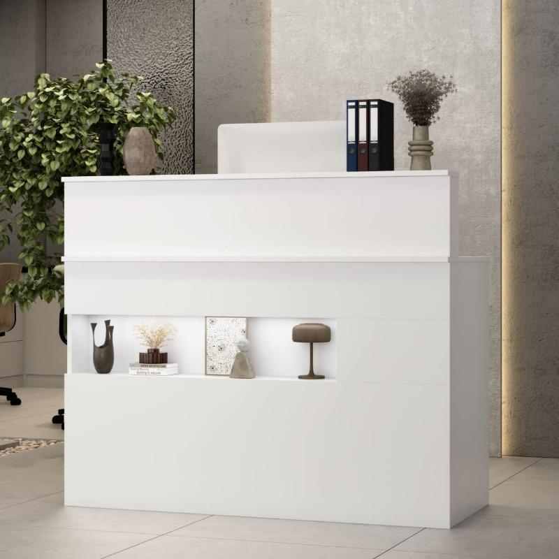 Reception Desk with Counter, Retail Counter with Lighted Display Shelf&Lockable Drawers,for Salon Reception Room Checkout Office