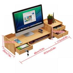 Wooden Desk Organizer W/ Drawer File Storage Desk Monitor Riser Computer Stand