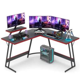 Student Desk 51 Inch L-Shaped  Computer Corner  PC Gaming Table With Large Monitor Riser Stand Black Desks
