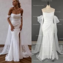 8770#  Real Photos Custom Exquisite Strapless Split Front Detachable Lace Sleeve Beading Mermaid Wedding Dress Bridal Gown