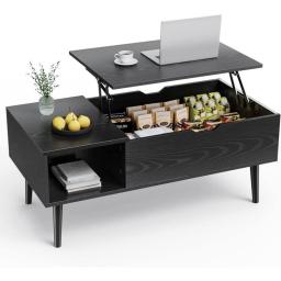 NEWBULIG Lift Top Coffee Table With Storage- Wood Living Room Tables With Hidden Compartment  Furniture Living Room Black