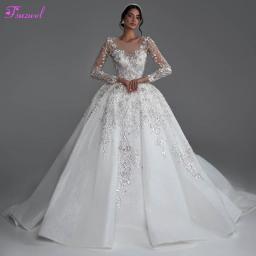Fsuzwel Exquisite Appliques Beading Ball Gown Wedding Dress 2023 Classic Scoop Neck Long Sleeve Embroidered Princess Bridal Gown