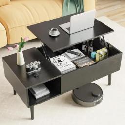 Lift Top Coffee Tables, Rising Tabletop Wooden Coffee Table Desk With Storage Shelf And Hidden Compartment