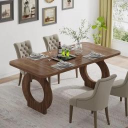 2024 New Farmhouse Dining Table For 4 To 6 People,  Wood Rectangular Dining Room Table For Dinner Kitchen Living Room
