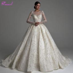 Fsuzwel Romantic Scoop Neck Long Sleeve Ball Gown Wedding Dress 2023 Exquisite Beaded Embroidered Princess Bridal Gown Customize
