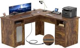 L Shaped Desk With Drawers, 60 Inch Corner Computer Desks With USB Charging Port And Power Outlet