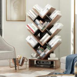 Tree Bookshelf, 5-Shelf Floor Standing Bookcase, Free Standing Magazines Books Tree Rack