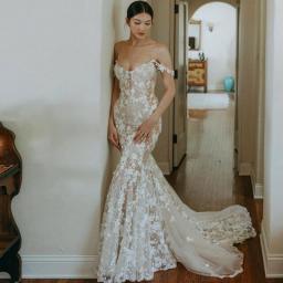 13884# Sexy Strapless Mermaid Wedding Dress Fashion 2022 Appliques Cap Sleeve Off Shoulder Bridal Gown Zipper Vestidos De Noiva