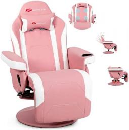 POWERSTONE Gaming Recliner Massage Gaming Chair With Footrest Ergonomic PU Leather Single Sofa With Cup Holder Headrest