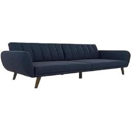 Sofa Futon, Premium Linen Upholstery And Wooden Legs, Blue Linen