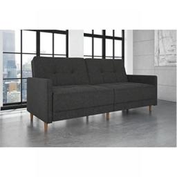 Living Room Sofa, Sofa Bed, Coil Futon, Black Faux Leather