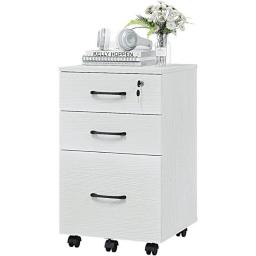 Panana 3 Drawer Wood Mobile File Cabinet, Under Desk Storage Drawers Small File Cabinet For Home Office (White)