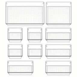 10-Piece Versatile Drawer Organizer Set - Clear Plastic Trays And Dividers In 4 Sizes For Perfect Makeup And Kitchen Storage