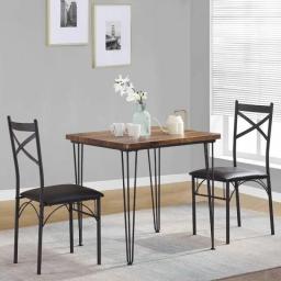 Modern Industrial Style 3-Piece Room Kitchen Pu Cushion Chair Sets For Small Space, Dining Table For 2, Retro Brown