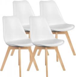 Dining Chairs Set Of 4 Mid-Century Modern Dinning Chairs， PU Leather Cushion And Wood Legs, White