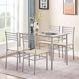 Dining Table With 4 Chairs [4 Placemats Included-] Silver X-Large Kitchen Room Sets