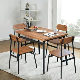 43 Inch Dining Table Set For 4,Rectangular With 4 Chairs,5-Piece Kitchen Tables Sets For Dinings Room,Oval Backrest Brown